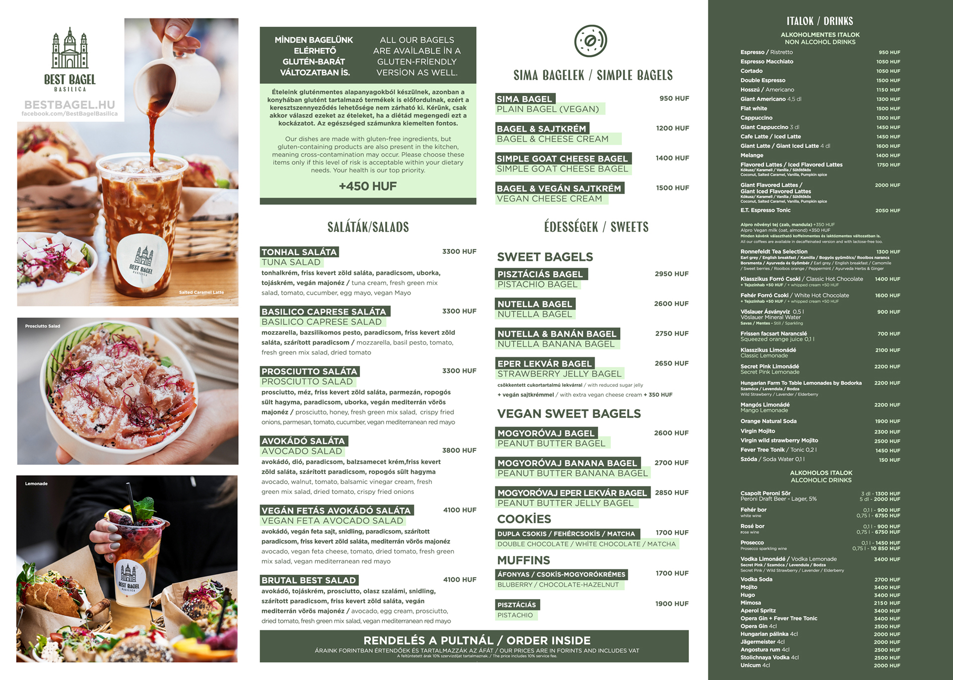 web_20260625_BBGEL_MENU_OLDAL_02 (1) Best Bagel Váci menu page featuring additional brunch items, drinks and specialty café offerings in Budapest